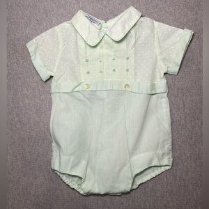 VTG Nanas Pet Infant Boys Sz 0 Months Green Mint Romper JcPenny